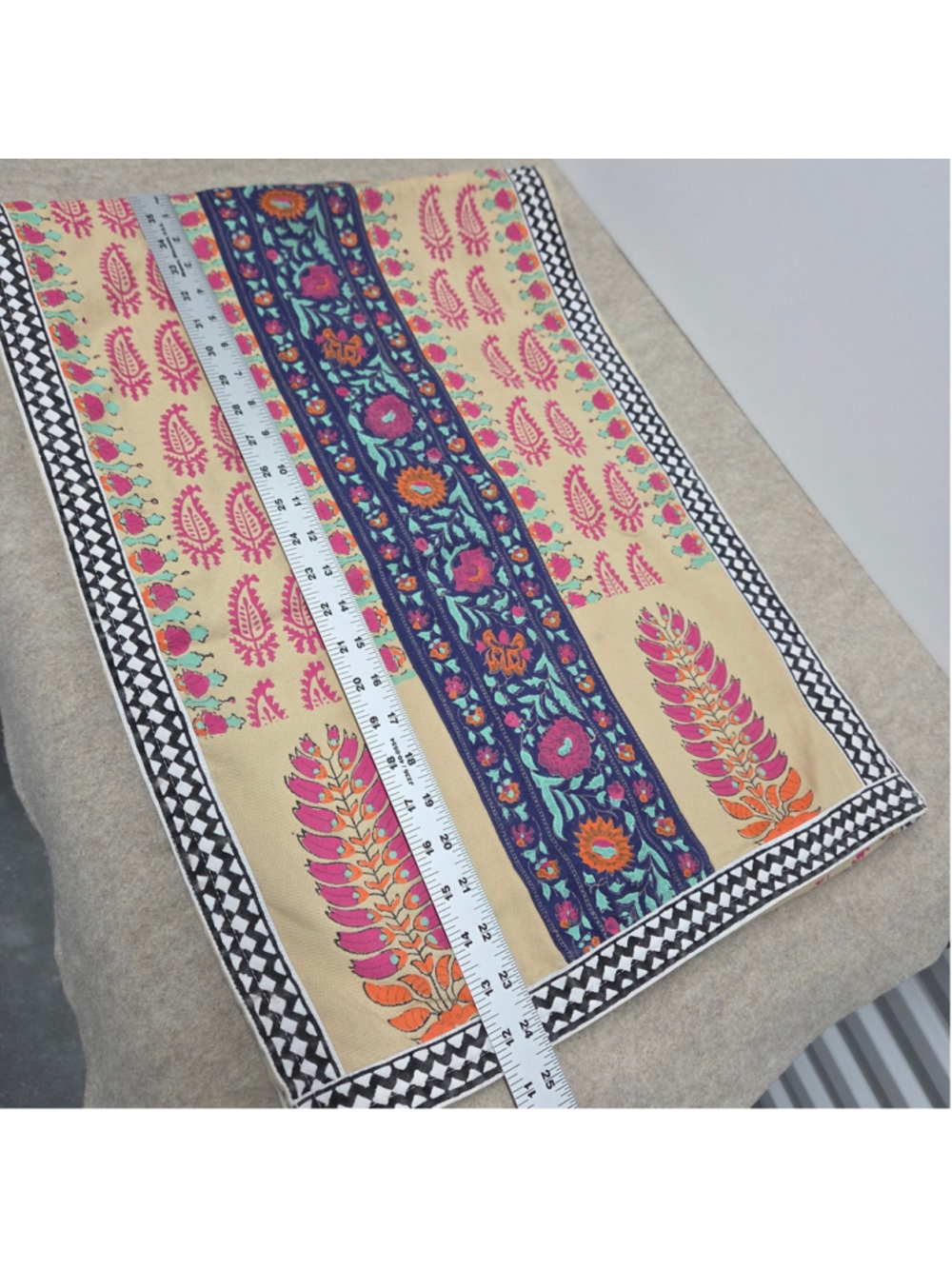 Vintage Indian Hand Block Print Cotton Table Runner Dupatta Paisley Boho 24x98 - Picture 5 of 10